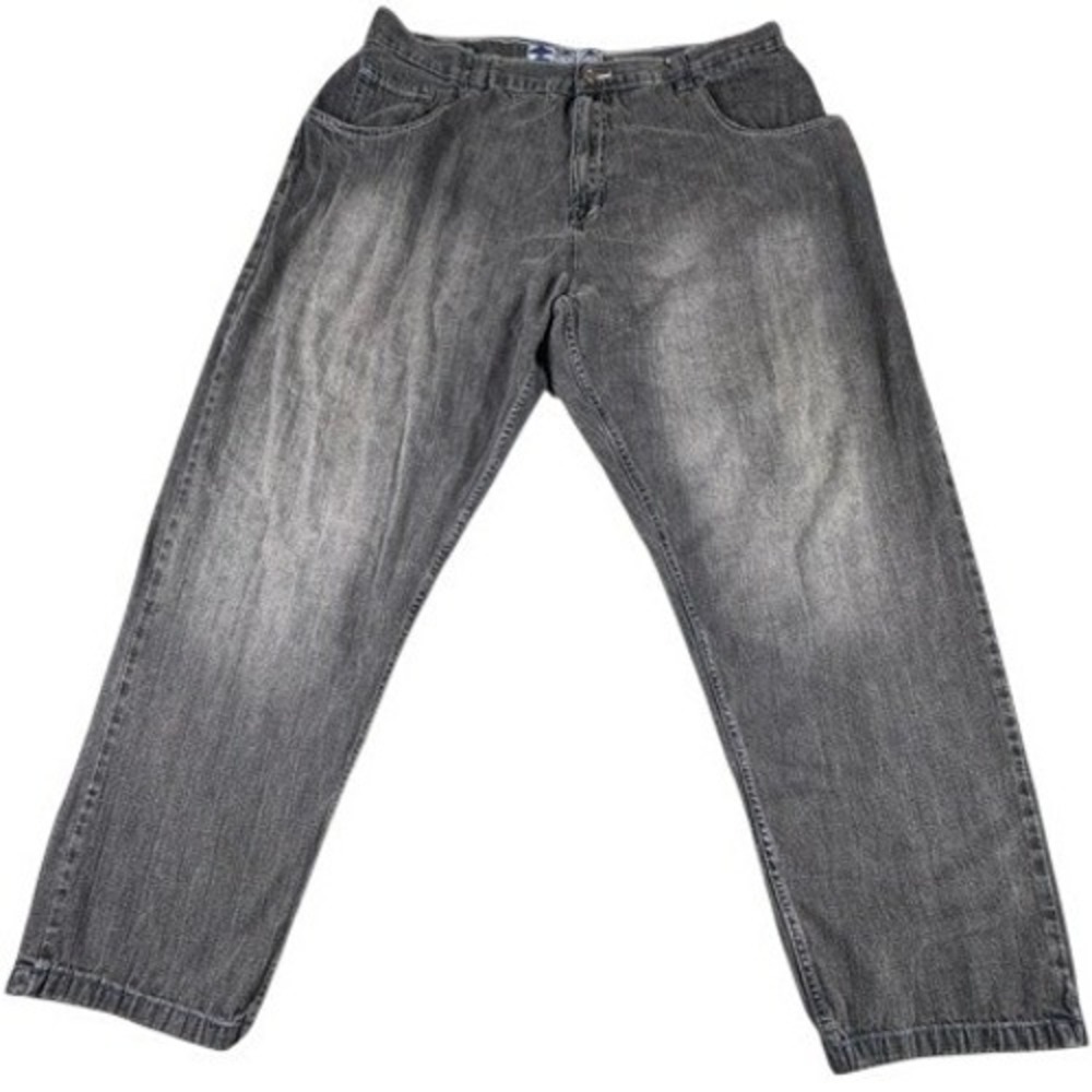 Evolution In Design Jeans Mens 42 Baggy Argyle Pocket Faded Black Wide Leg Y2K